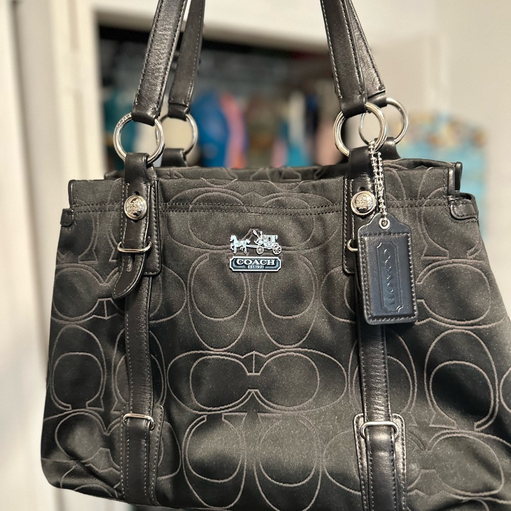Coach Y2K 15402 Mia Black Signature Satin Shoulder Bag with Silver Accents - Picture 7 of 16